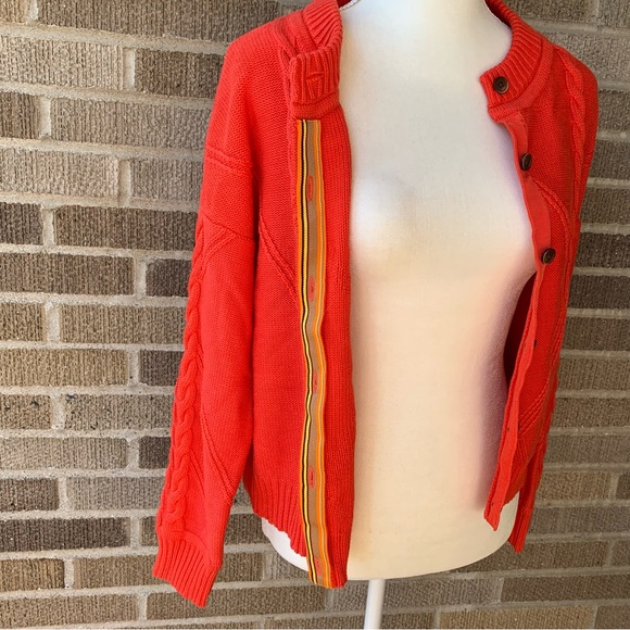 Cabi 5449 Orange Citrus Chunky Cable Knit Cardigan Sweater Button Up Medium - Picture 5 of 13